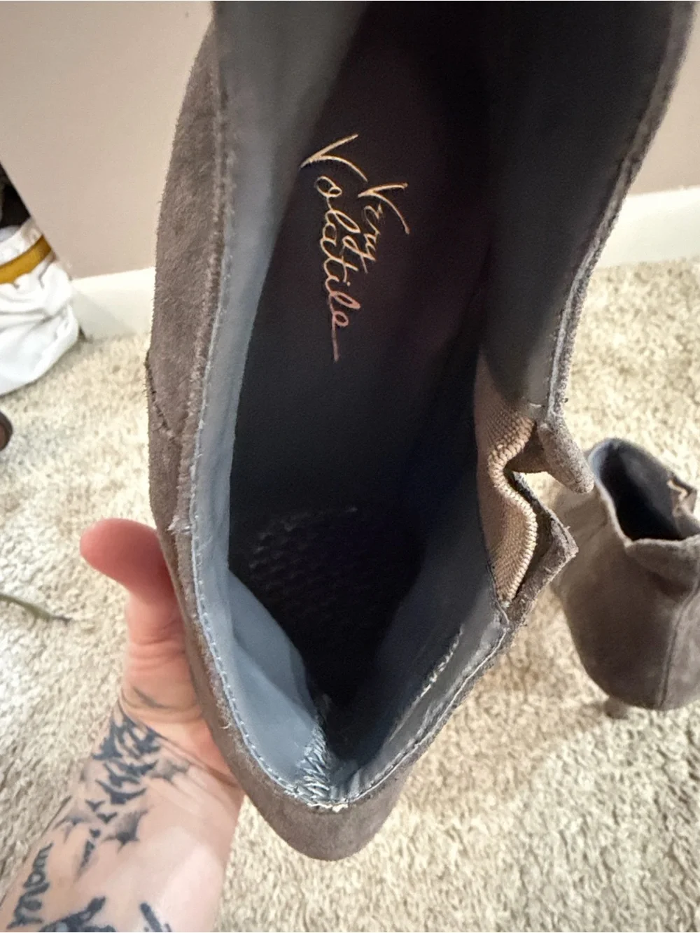 Very Volatile Taupe Suede Pointed Ankle Booties